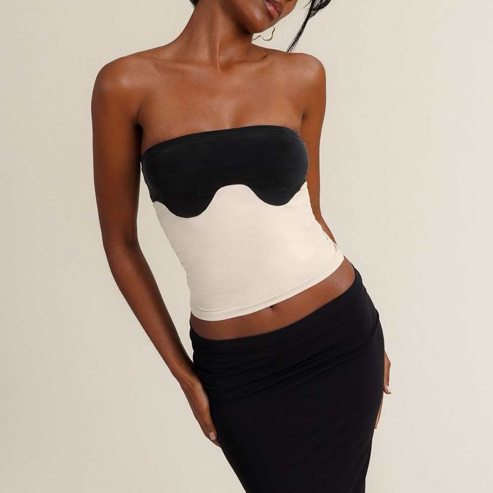 Orseund Iris Size Small abstract tube top Black and Cream archive NYC designer